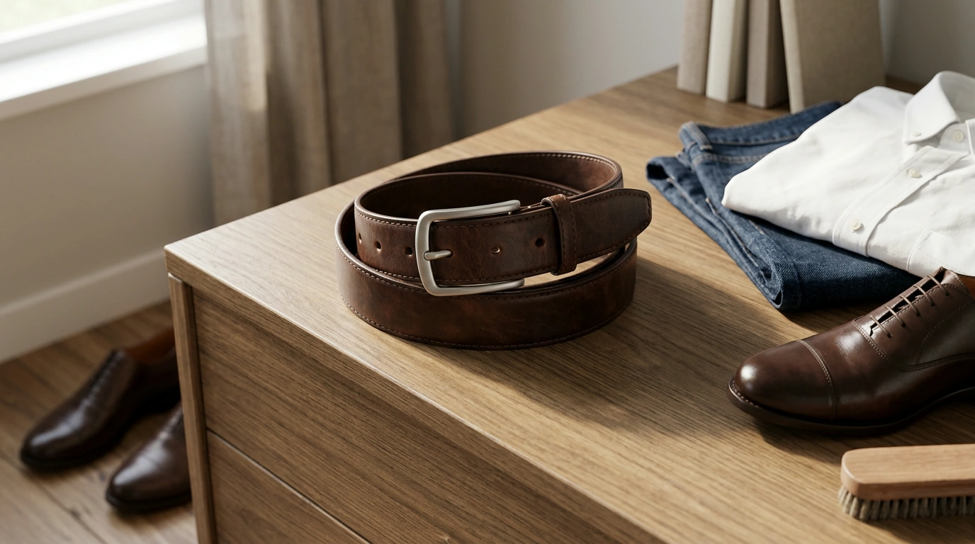 Genuine Leather Men’s Belt: Stainless Steel Buckle